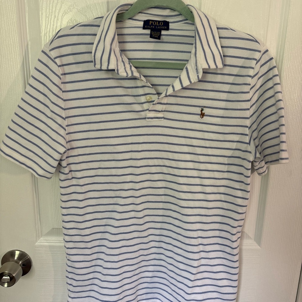 Polo by Ralph Lauren White and Blue Polo Shirt Classic Collar